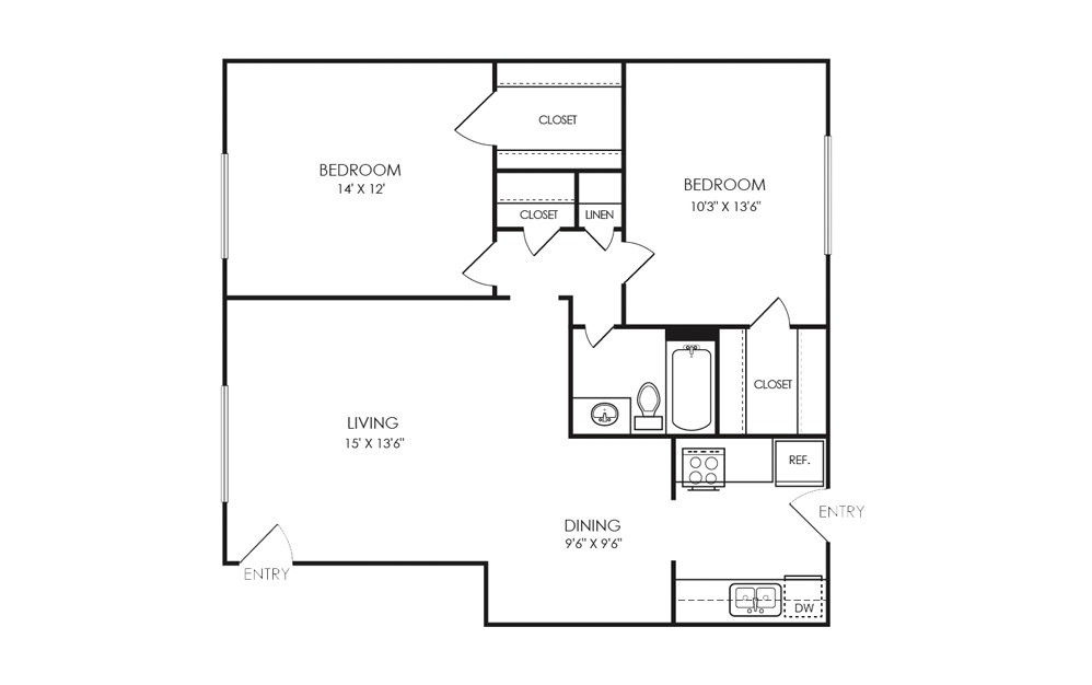 C2-1 - 2 bedroom floorplan layout with 1 bath and 873 square feet.